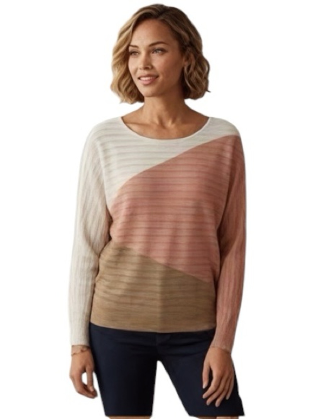 Adrienne Vittadini Metallic Diagonal Colorblock Lightweight Knit Sweater Size 3X